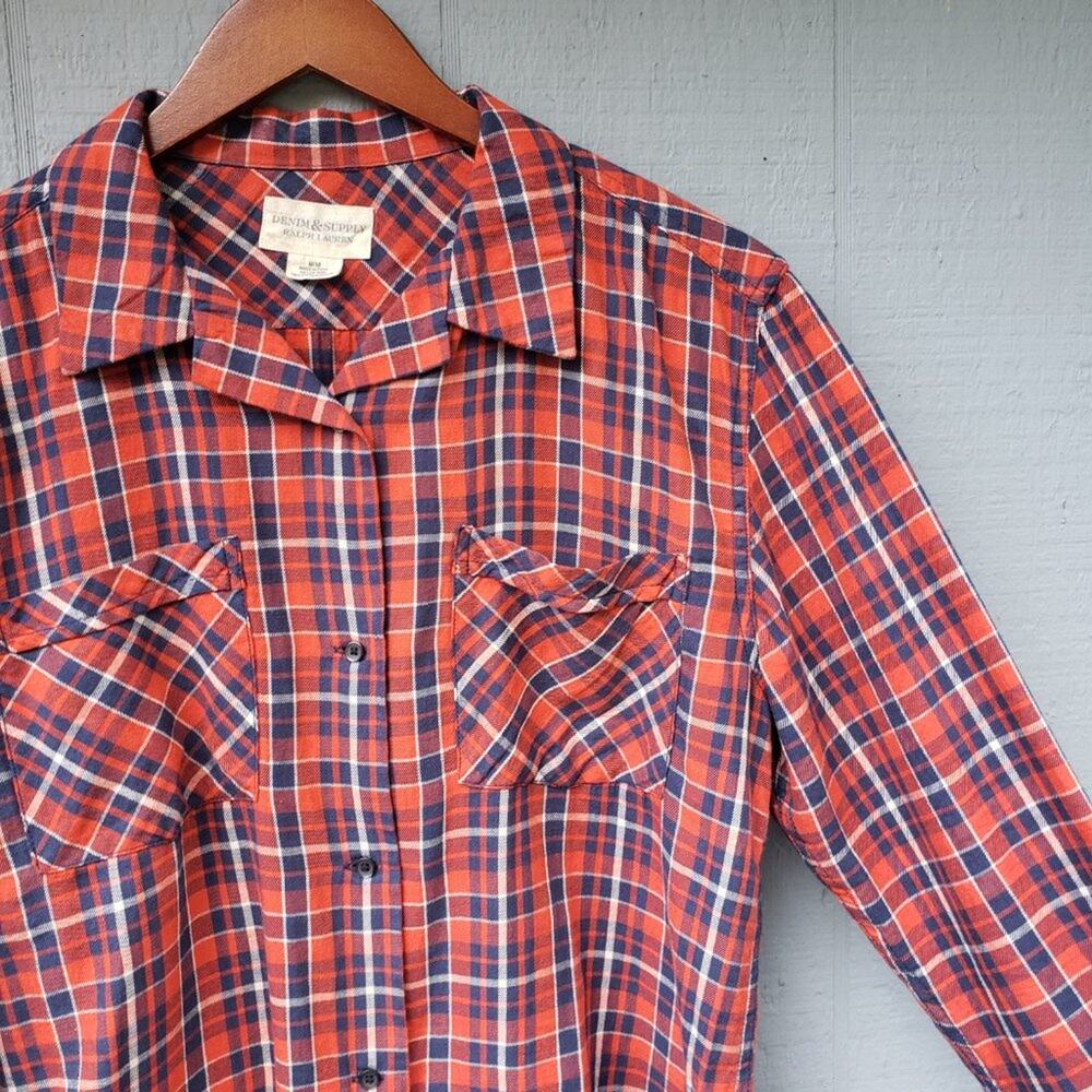 Denim and Supply RL Orange Flannel Plaid LS Button